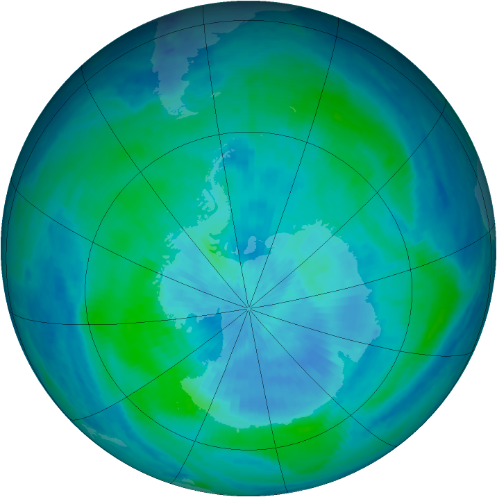 Antarctic ozone map for 13 March 1999